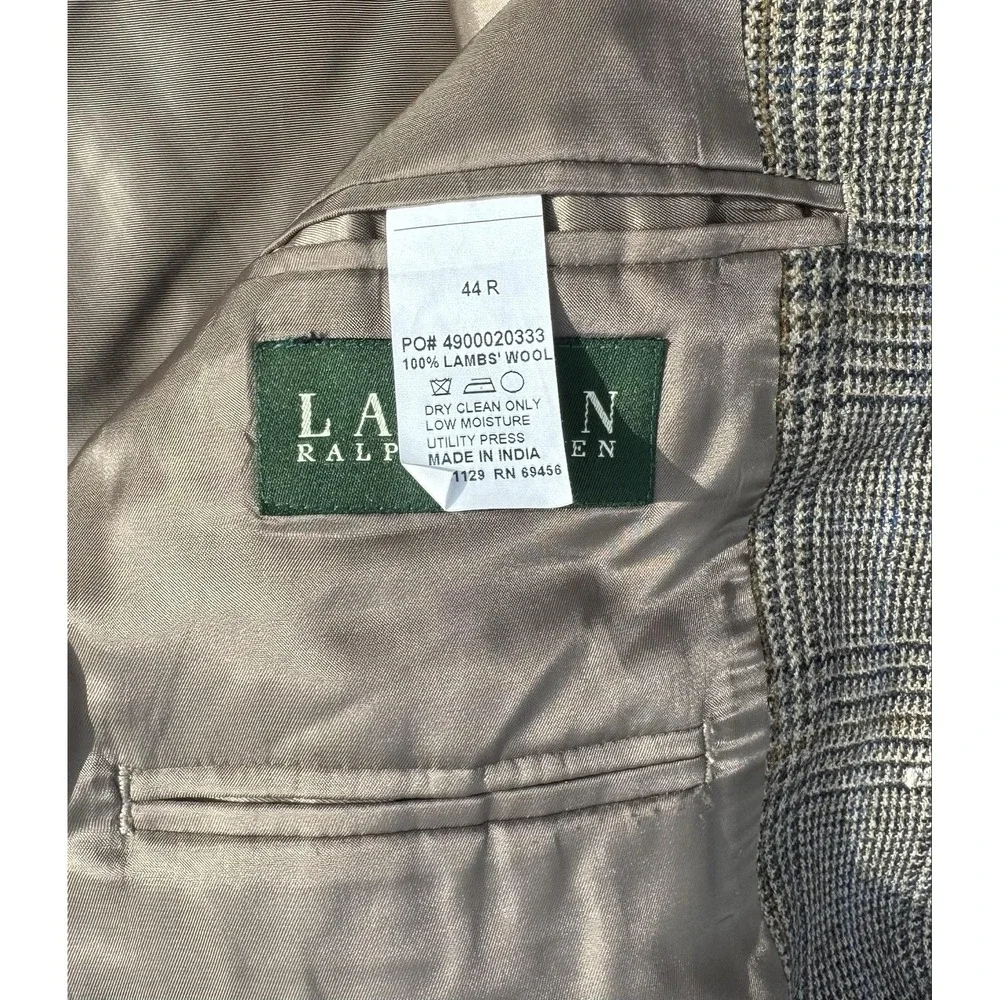 Lauren Ralph Lauren Blazer Mens 44R Gray Lambswool Plaid Tweed Sport Coat